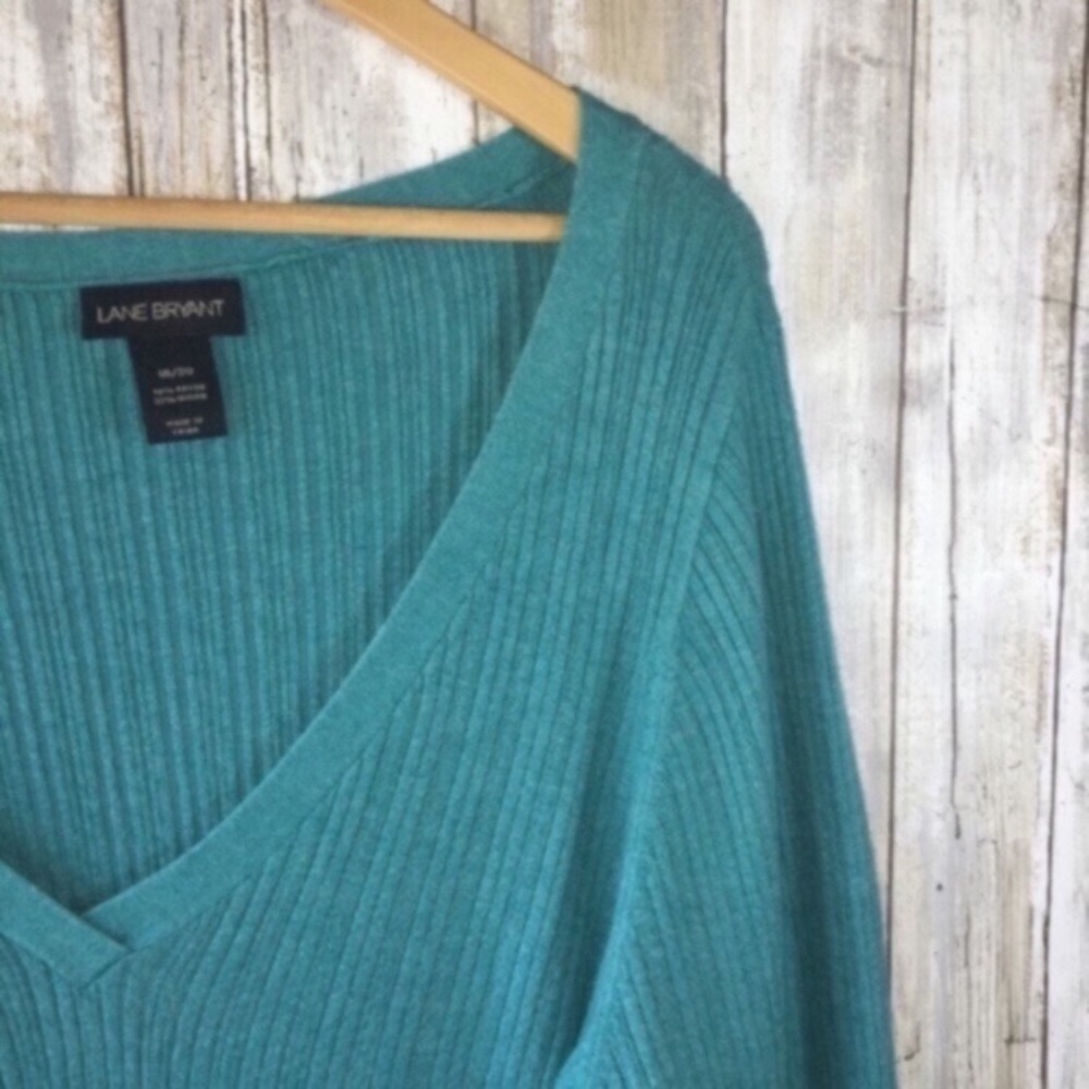 Lane Bryant Teal Rib Knit V-Neck Sweater Tunic 18/20 Plus Size - Picture 3 of 4
